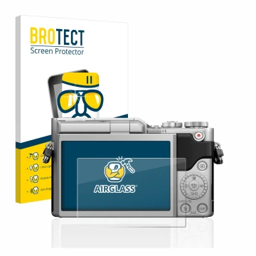 Vorderseite einer Produktverpackung mit dem Markenlogo BROTECT. Daneben ist das Gerät Panasonic Lumix DC-GX880 mit dem zugehör