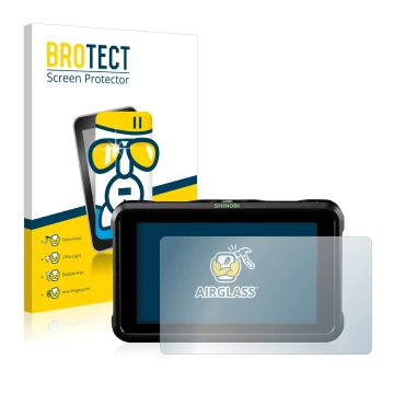 Vorderseite einer Produktverpackung mit dem Markenlogo BROTECT. Daneben ist das Gerät Atomos Shinobi SDI mit dem zugehörigen D