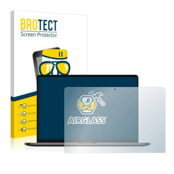 Vorderseite einer Produktverpackung mit dem Markenlogo BROTECT. Daneben ist das Gerät Apple MacBook Pro 13