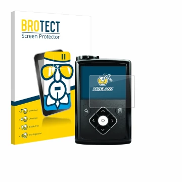 Vorderseite einer Produktverpackung mit dem Markenlogo BROTECT. Daneben ist das Gerät Medtronic Minimed 640G mit dem zugehörig