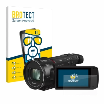 Vorderseite einer Produktverpackung mit dem Markenlogo BROTECT. Daneben ist das Gerät Panasonic HC-VXF11 mit dem zugehörigen D