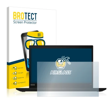 Vorderseite einer Produktverpackung mit dem Markenlogo BROTECT. Daneben ist das Gerät Lenovo ThinkPad X390 Non-Touch mit dem z