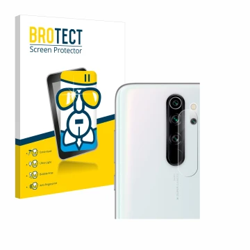 Vorderseite einer Produktverpackung mit dem Markenlogo BROTECT. Daneben ist das Gerät Xiaomi Redmi Note 8 Pro (NUR Kameraschut