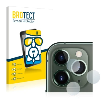 Vorderseite einer Produktverpackung mit dem Markenlogo BROTECT. Daneben ist das Gerät Apple iPhone 11 Pro Max (NUR Kameraschut