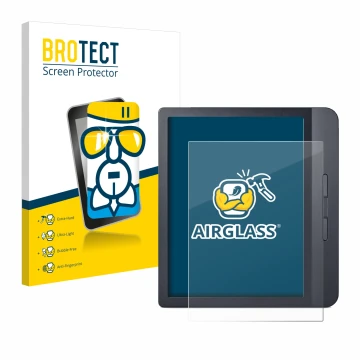 Vorderseite einer Produktverpackung mit dem Markenlogo BROTECT. Daneben ist das Gerät Kobo Libra H2O mit dem zugehörigen Displ