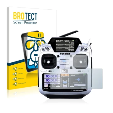 Vorderseite einer Produktverpackung mit dem Markenlogo BROTECT. Daneben ist das Gerät Robbe Futaba T32MZ mit dem zugehörigen D