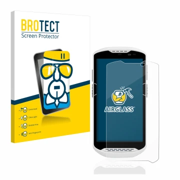 Vorderseite einer Produktverpackung mit dem Markenlogo BROTECT. Daneben ist das Gerät Zebra TC57 mit dem zugehörigen Displaysc