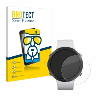 Vorderseite einer Produktverpackung mit dem Markenlogo BROTECT. Daneben ist das Gerät Garmin Swim 2 mit dem zugehörigen Displa