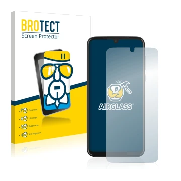 Vorderseite einer Produktverpackung mit dem Markenlogo BROTECT. Daneben ist das Gerät Motorola Moto G8 Plus mit dem zugehörige