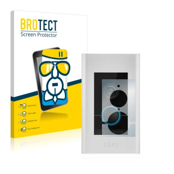 Vorderseite einer Produktverpackung mit dem Markenlogo BROTECT. Daneben ist das Gerät Ring Video Doorbell Elite mit dem zugehö