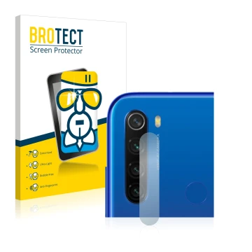 Vorderseite einer Produktverpackung mit dem Markenlogo BROTECT. Daneben ist das Gerät Xiaomi Redmi Note 8T (NUR Kameraschutz) 