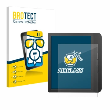 Vorderseite einer Produktverpackung mit dem Markenlogo BROTECT. Daneben ist das Gerät Tolino Vision 5 mit dem zugehörigen Disp