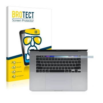 Vorderseite einer Produktverpackung mit dem Markenlogo BROTECT. Daneben ist das Gerät Apple MacBook Pro 16