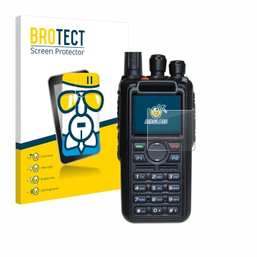 Vorderseite einer Produktverpackung mit dem Markenlogo BROTECT. Daneben ist das Gerät AnyTone AT-D878UV Plus mit dem zugehörig