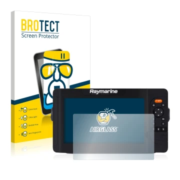 Vorderseite einer Produktverpackung mit dem Markenlogo BROTECT. Daneben ist das Gerät Raymarine Element 9 HV mit dem zugehörig