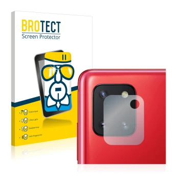 Vorderseite einer Produktverpackung mit dem Markenlogo BROTECT. Daneben ist das Gerät Samsung Galaxy Note 10 Lite (NUR Kameras