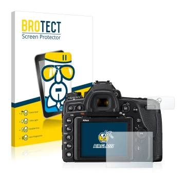 Vorderseite einer Produktverpackung mit dem Markenlogo BROTECT. Daneben ist das Gerät Nikon D780 mit dem zugehörigen Displaysc