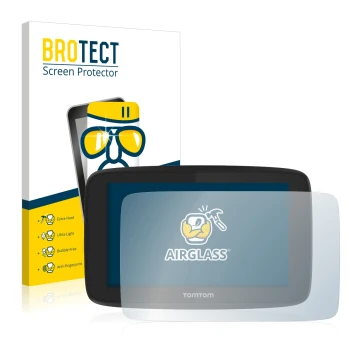 Vorderseite einer Produktverpackung mit dem Markenlogo BROTECT. Daneben ist das Gerät TomTom Go Professional 520 mit dem zugeh