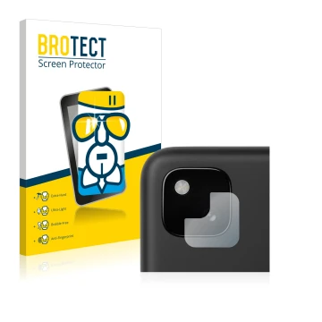 Vorderseite einer Produktverpackung mit dem Markenlogo BROTECT. Daneben ist das Gerät Google Pixel 4a (NUR Kameraschutz) mit d