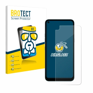 Vorderseite einer Produktverpackung mit dem Markenlogo BROTECT. Daneben ist das Gerät LG K61 mit dem zugehörigen Displayschutz