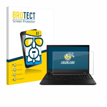 Vorderseite einer Produktverpackung mit dem Markenlogo BROTECT. Daneben ist das Gerät Lenovo ThinkPad T590 Non-Touch mit dem z