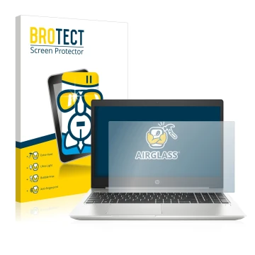 Vorderseite einer Produktverpackung mit dem Markenlogo BROTECT. Daneben ist das Gerät HP ProBook 450 G6 mit dem zugehörigen Di