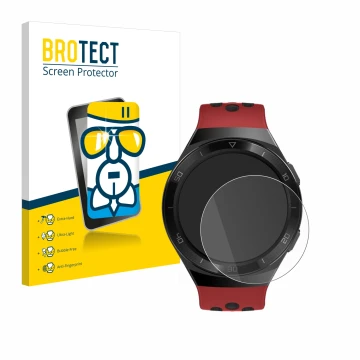 Vorderseite einer Produktverpackung mit dem Markenlogo BROTECT. Daneben ist das Gerät Huawei Watch GT 2e mit dem zugehörigen D