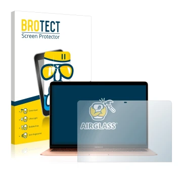 Vorderseite einer Produktverpackung mit dem Markenlogo BROTECT. Daneben ist das Gerät Apple MacBook Air 13.3