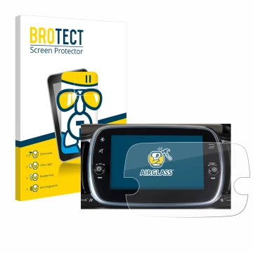 Vorderseite einer Produktverpackung mit dem Markenlogo BROTECT. Daneben ist das Gerät Fiat 595 Abarth Uconnect 7