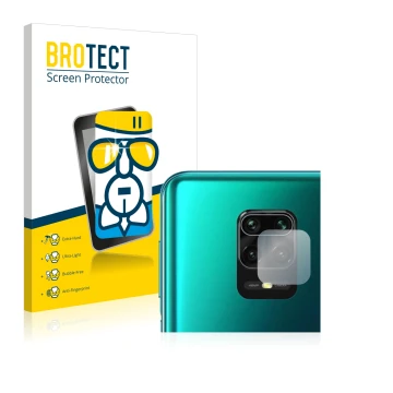 Vorderseite einer Produktverpackung mit dem Markenlogo BROTECT. Daneben ist das Gerät Xiaomi Redmi Note 9S (NUR Kameraschutz) 