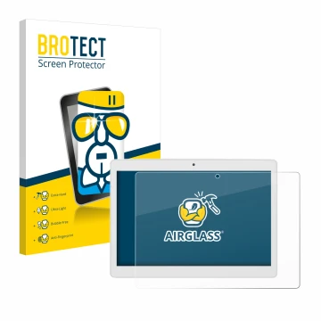 Vorderseite einer Produktverpackung mit dem Markenlogo BROTECT. Daneben ist das Gerät Alldocube M5X Pro mit dem zugehörigen Di