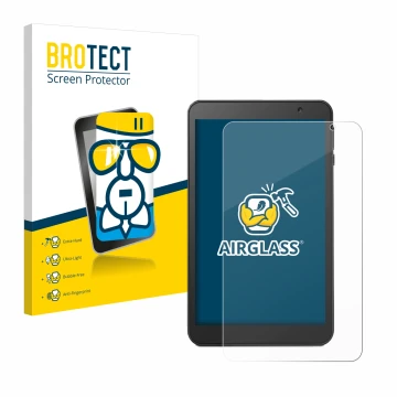 Vorderseite einer Produktverpackung mit dem Markenlogo BROTECT. Daneben ist das Gerät Vankyo MatrixPad S8 mit dem zugehörigen 