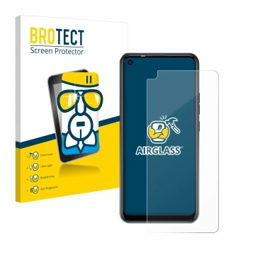 Vorderseite einer Produktverpackung mit dem Markenlogo BROTECT. Daneben ist das Gerät Tecno Spark 5 Pro mit dem zugehörigen Di