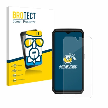Vorderseite einer Produktverpackung mit dem Markenlogo BROTECT. Daneben ist das Gerät Ulefone Armor 9 mit dem zugehörigen Disp