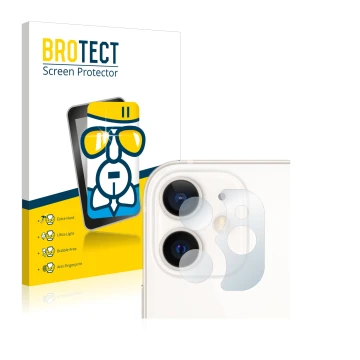 Vorderseite einer Produktverpackung mit dem Markenlogo BROTECT. Daneben ist das Gerät Apple iPhone 12 mini (NUR Kameraschutz) 