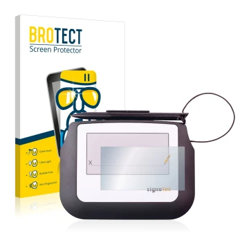 Vorderseite einer Produktverpackung mit dem Markenlogo BROTECT. Daneben ist das Gerät Signotec Signature Sigma Lite mit dem zu