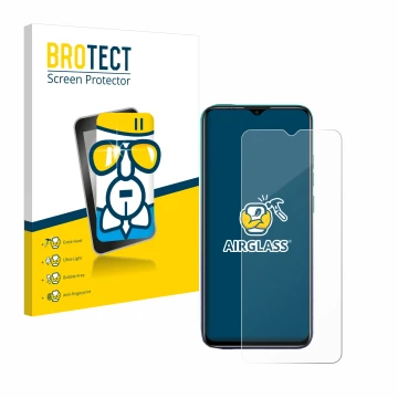 Vorderseite einer Produktverpackung mit dem Markenlogo BROTECT. Daneben ist das Gerät Ulefone Note 9P mit dem zugehörigen Disp