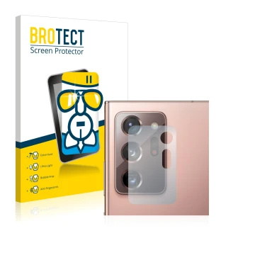 Vorderseite einer Produktverpackung mit dem Markenlogo BROTECT. Daneben ist das Gerät Samsung Galaxy Note 20 Ultra 5G (NUR Kam