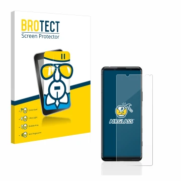 Vorderseite einer Produktverpackung mit dem Markenlogo BROTECT. Daneben ist das Gerät Sony Xperia 5 II mit dem zugehörigen Dis