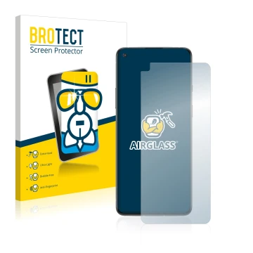 Vorderseite einer Produktverpackung mit dem Markenlogo BROTECT. Daneben ist das Gerät OnePlus 8T mit dem zugehörigen Displaysc