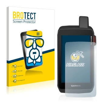 Vorderseite einer Produktverpackung mit dem Markenlogo BROTECT. Daneben ist das Gerät Garmin Montana 700i mit dem zugehörigen 