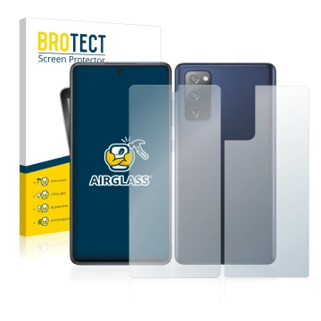 Vorderseite einer Produktverpackung mit dem Markenlogo BROTECT. Daneben ist das Gerät Samsung Galaxy S20 FE 5G (Display+Rückse