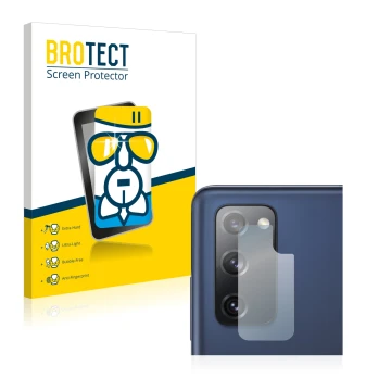 Vorderseite einer Produktverpackung mit dem Markenlogo BROTECT. Daneben ist das Gerät Samsung Galaxy S20 FE 5G (NUR Kameraschu