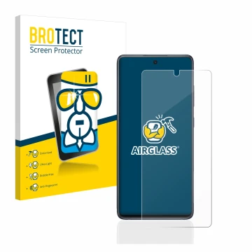 Vorderseite einer Produktverpackung mit dem Markenlogo BROTECT. Daneben ist das Gerät Samsung Galaxy S20 FE 5G mit dem zugehör
