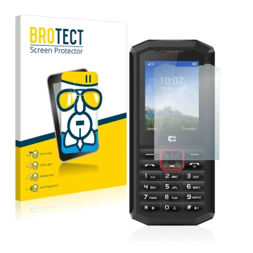 Vorderseite einer Produktverpackung mit dem Markenlogo BROTECT. Daneben ist das Gerät Crosscall Spider X5 mit dem zugehörigen 