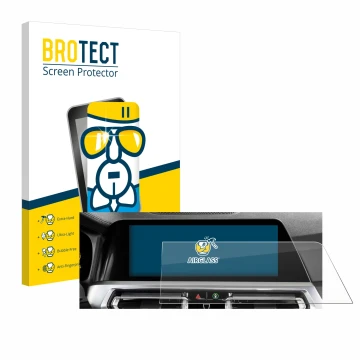 Vorderseite einer Produktverpackung mit dem Markenlogo BROTECT. Daneben ist das Gerät BMW 3 G20 Limousine 2018 Infotainment Sy