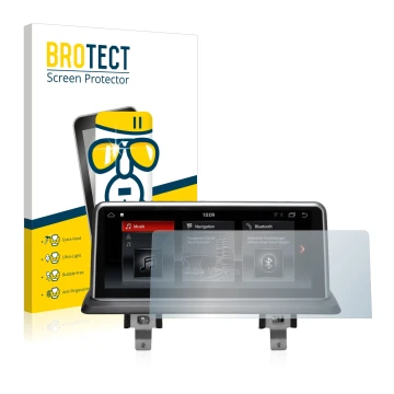 Vorderseite einer Produktverpackung mit dem Markenlogo BROTECT. Daneben ist das Gerät BMW 1 E88 2004-2013 VioVox 8251 10.25