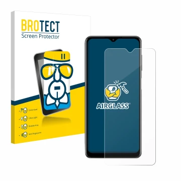 Vorderseite einer Produktverpackung mit dem Markenlogo BROTECT. Daneben ist das Gerät Samsung Galaxy M12 mit dem zugehörigen D