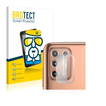 Vorderseite einer Produktverpackung mit dem Markenlogo BROTECT. Daneben ist das Gerät Motorola Moto G9 Plus (NUR Kameraschutz)