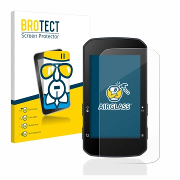 Vorderseite einer Produktverpackung mit dem Markenlogo BROTECT. Daneben ist das Gerät Bryton Rider 750 mit dem zugehörigen Dis